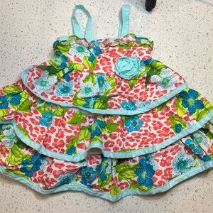 Penelope Mack Toddler Dress with Turquoise and Pink Accents